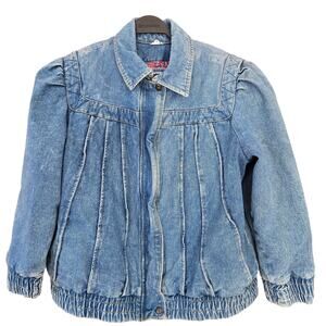 P.S. Gitano Vintage Women Heavy Denim Jean Jacket Bomber Zip L/XL Blue 80s 90s